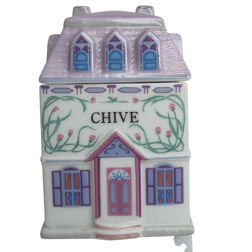 Lenox Spice Village Chive Porcelain House Jar 1989 Vintage Victorian Cottage